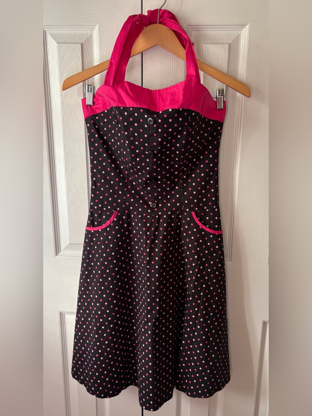 Morbid Threads Hot Topic Black Pink Polka Dot Rockabilly Pinup Halter Dress M